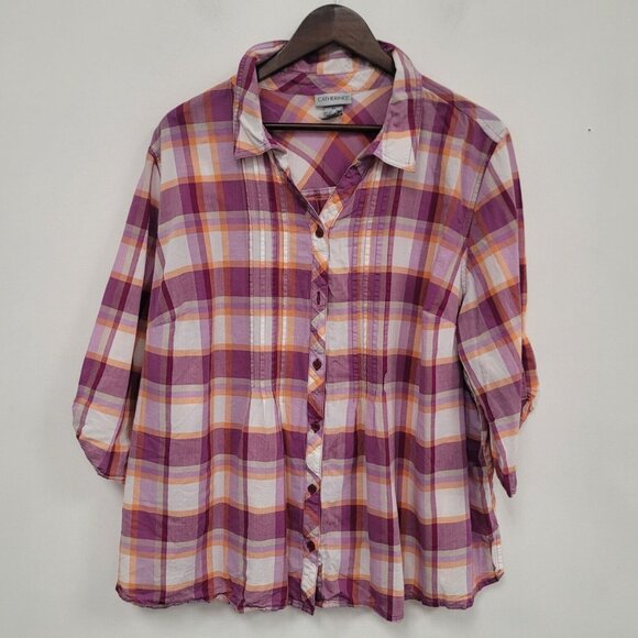 Catherines Womens Plaid Country Button Up Top Size 2X Horse Girl Ranch Barn - Picture 1 of 9